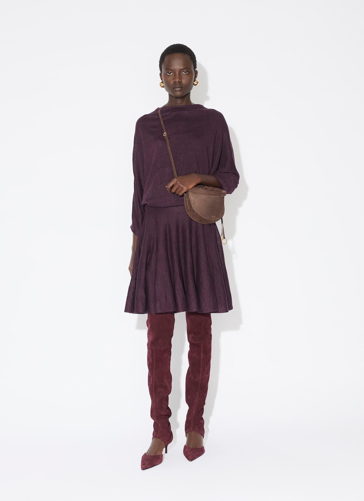 LINEN LAYERED DRESS ALAÏA DARK RED LINEN LAYERED DRESS